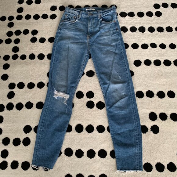 GRLFRND Kendall High Rise Distressed Denim Raw Hem Ankle Jeans - Picture 1 of 13